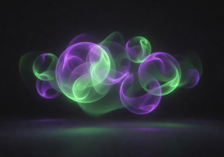 Abstract neon purple and green glowing orbs representing Vivarallydock energy