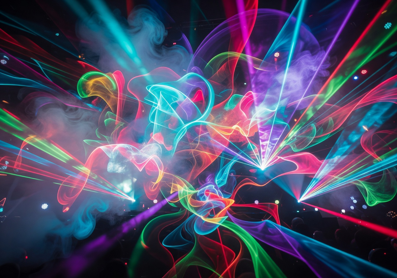 Colorful concert lights creating an abstract neon pattern