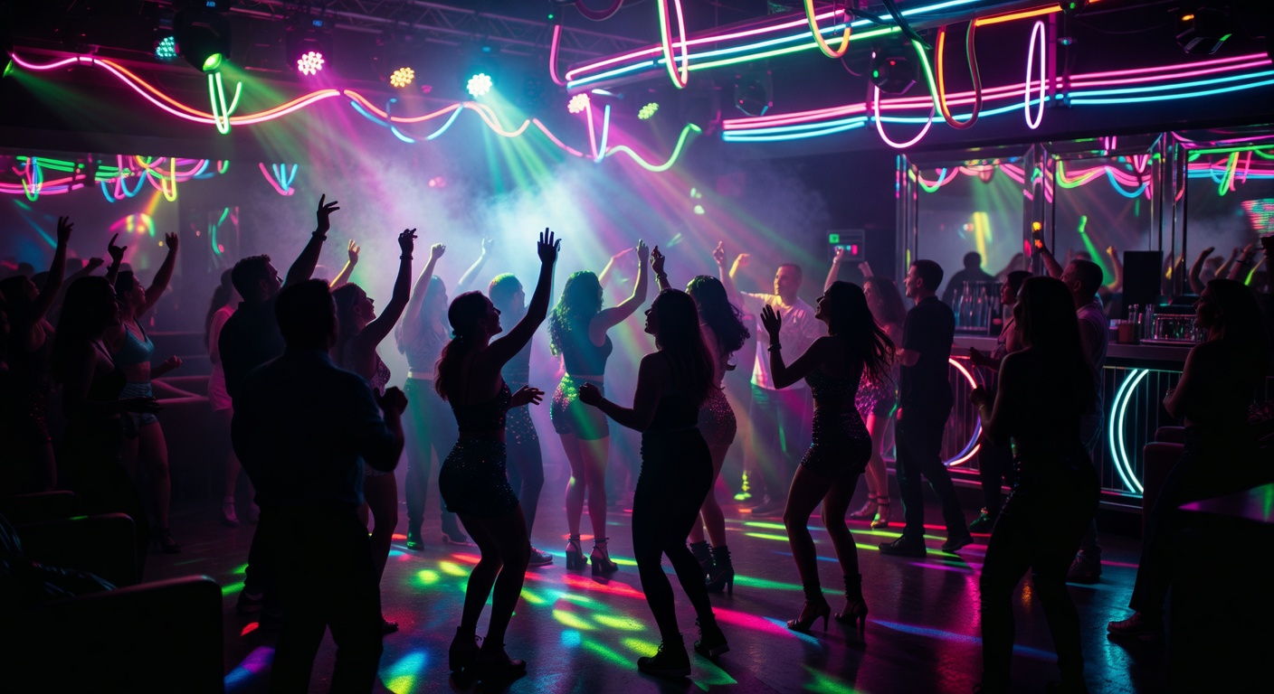 Neon party lights in a vibrant nightclub atmosphere